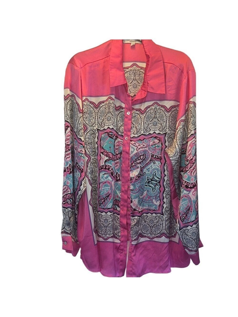 Sweet Rain Pink Button up Blouse, Plus Size 3X